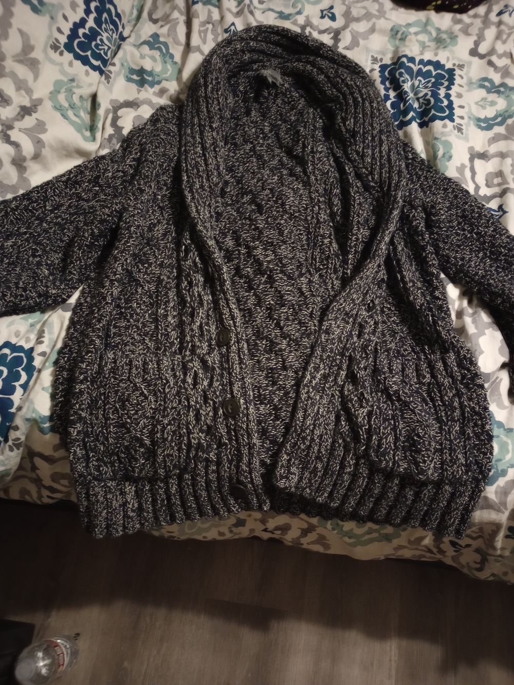 L.L. Bean Black and White Marled Shawl-Collar Cardigan